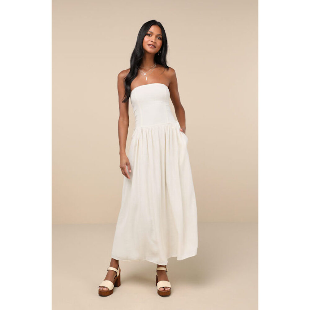 Lulus Undeniable Affection Ivory Strapless Maxi Dress With Pockets White